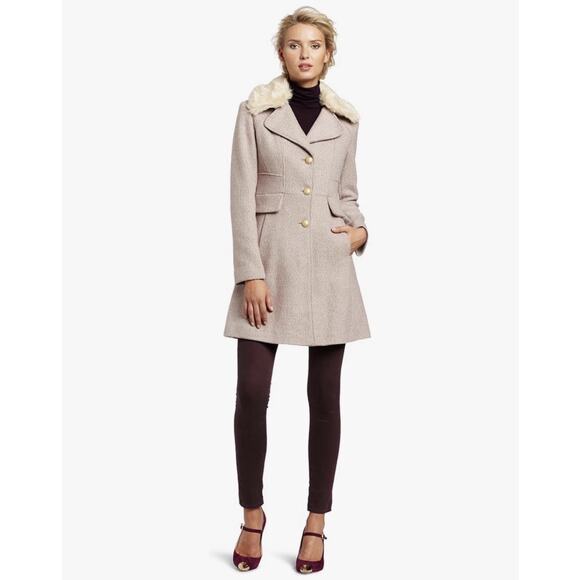 Jessica Simpson Wool Blend Coat Women’s L Light Pink Removable Faux Fur Collar - Picture 1 of 16